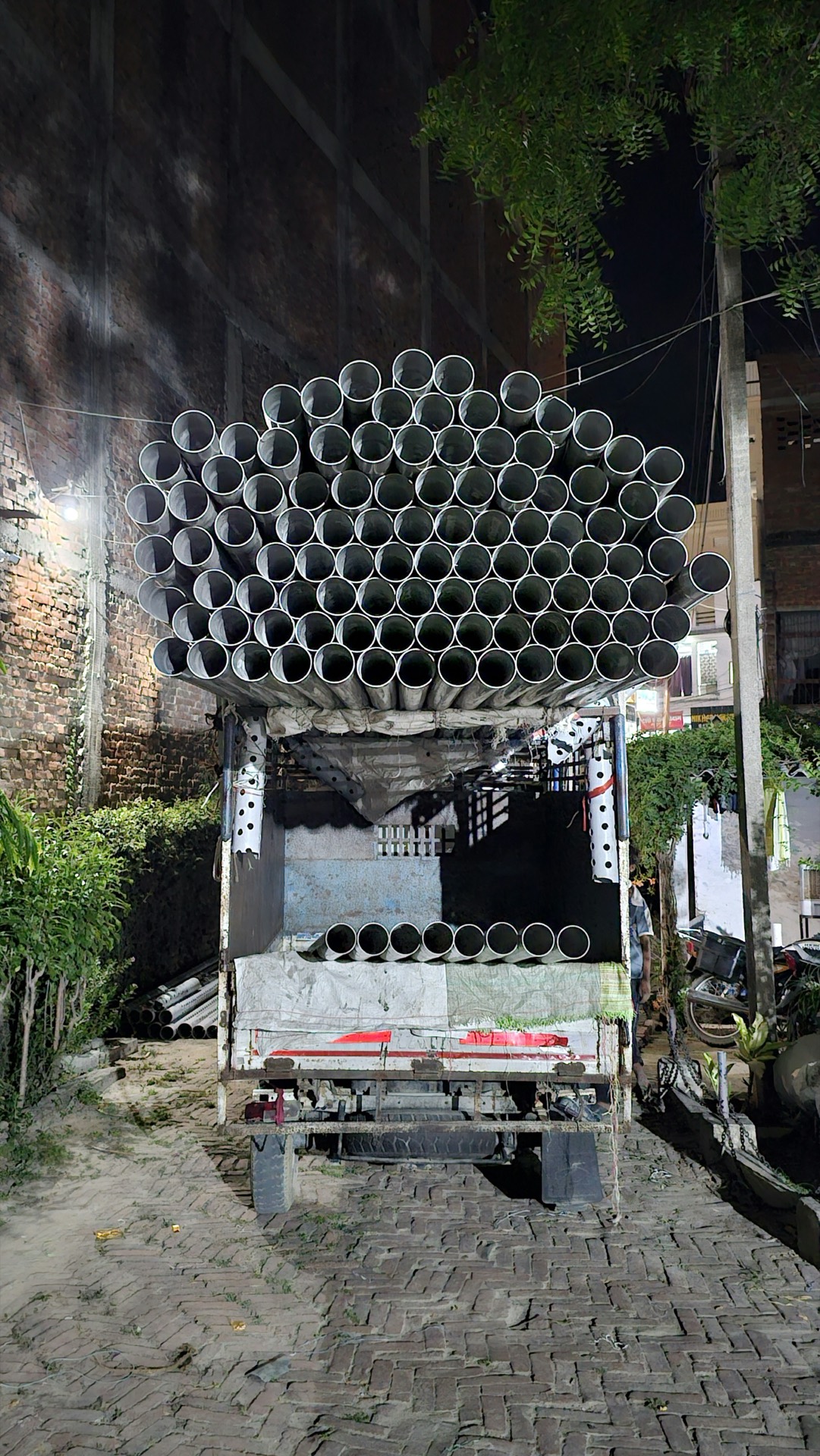 Bulk pipe consignment loaded for transport